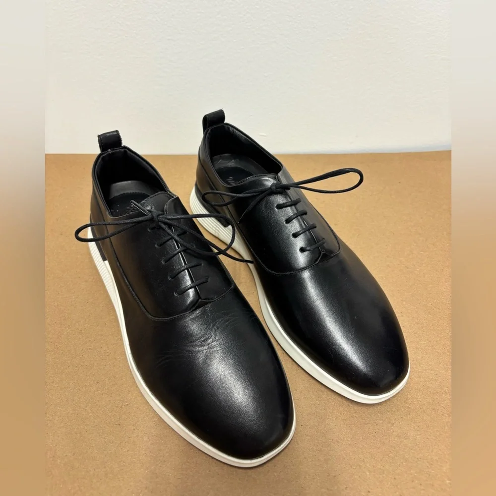 Men's Black Leather Lace-Up Sneakers - Minimal Dress Casual